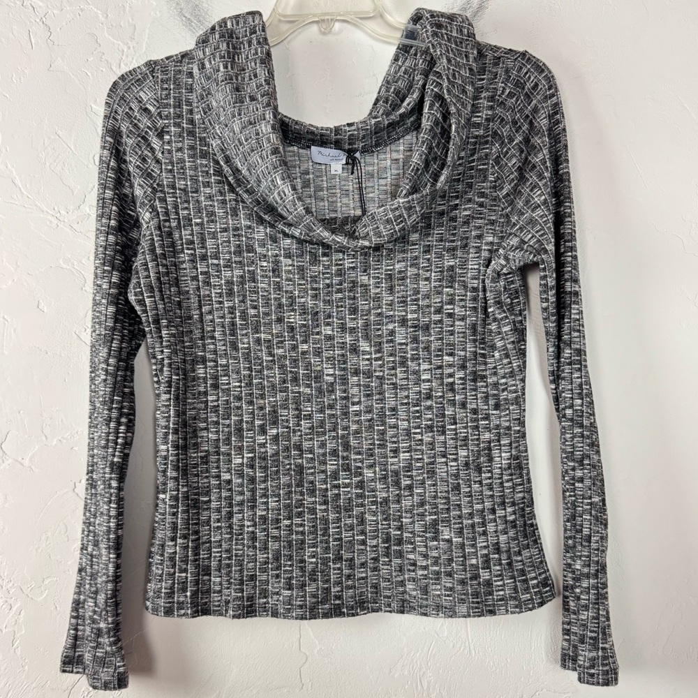 Michael Stars Knit Top Tee Shirt Aspen Ribbed Off Shoulder Cold Heather Marled